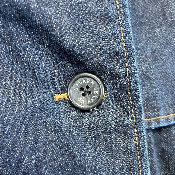 Lauren Jeans Co Ralph Lauren Trench Coat Womens Large Dark Wash Denim Belted - Picture 5 of 14